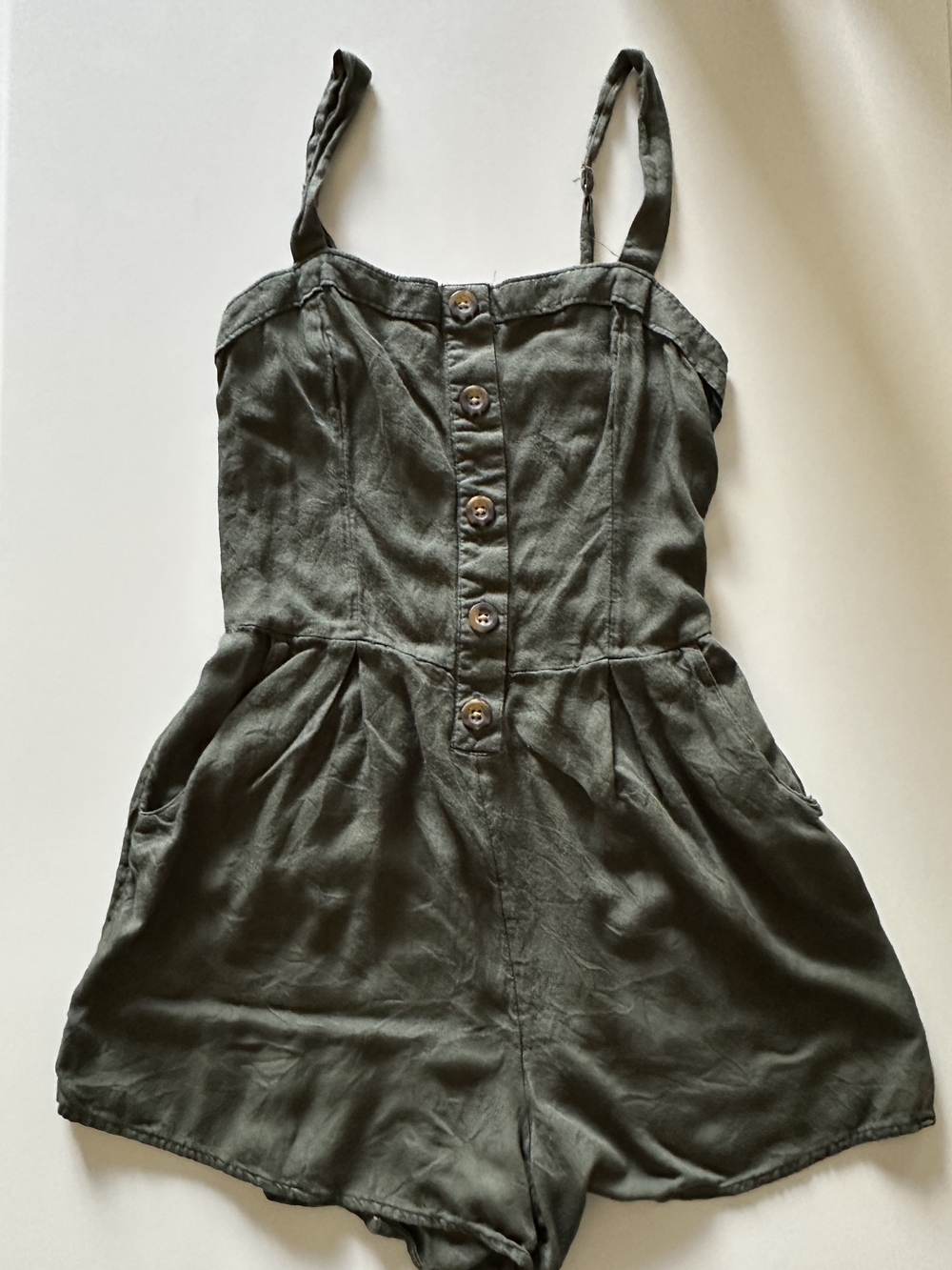 Hollister Olive Green Button-Front Mini Romper Dress